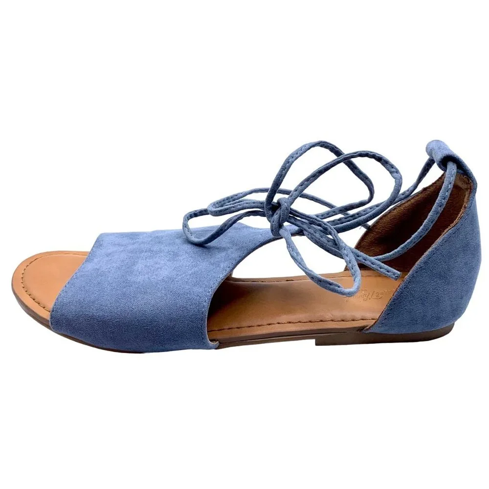 Universal Thread Aileen Ankle Lace Up Blue Faux Suede Open Toe Sandals Size 8.5 - Picture 6 of 9